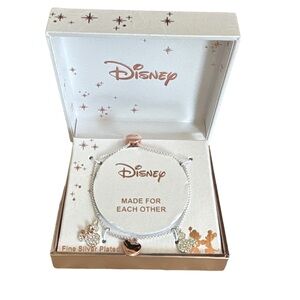 DISNEY Mickey & Minnie Mouse Made For Each Other Fine Silver Plated Bracelet